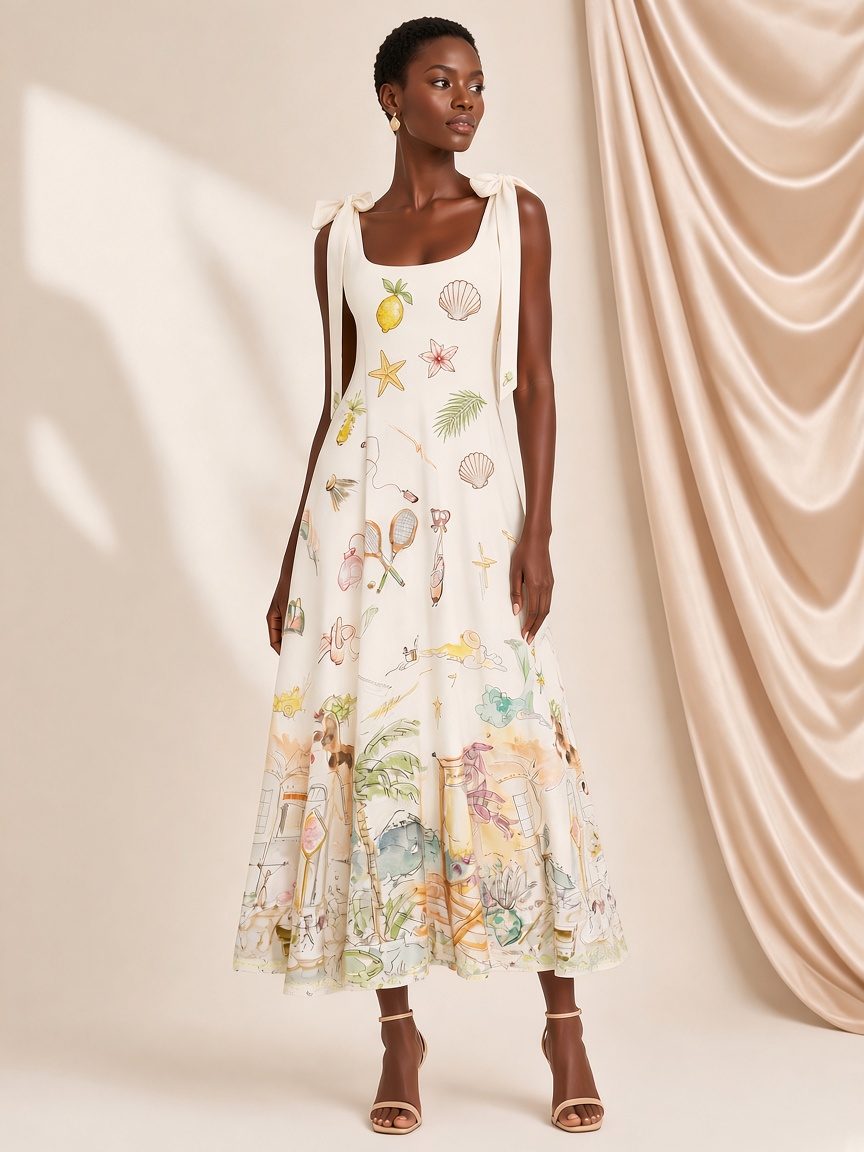 The Celeste Riviera Tie-Shoulder Midi Dress